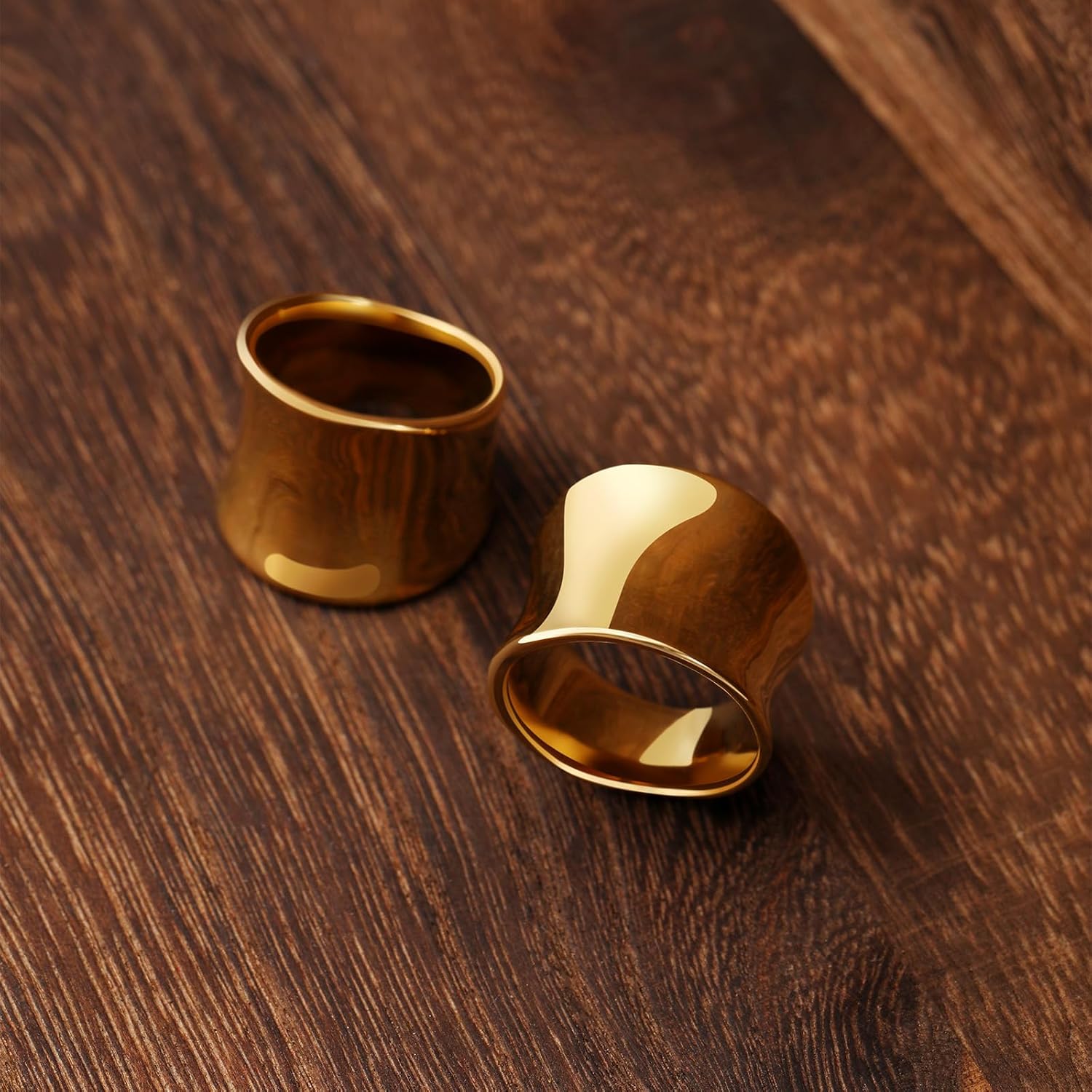 Wide Statement Band Rings for Women and Men,High 14K Gold Plated Polish Large Thumb Index Full Finger Rinds Size 6-11(Gold and Silver) - Image 6