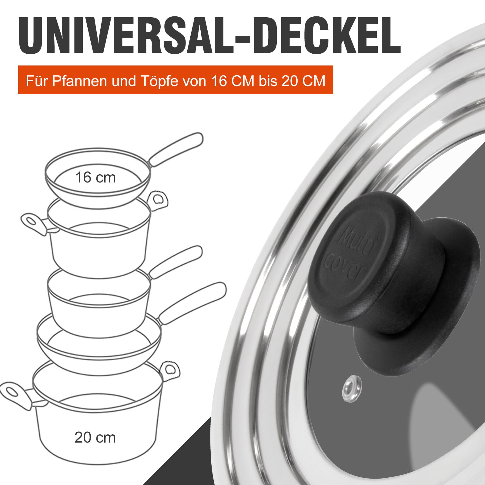 Akicderu Universeel deksel, pannendeksel, glazen deksel voor 28/30/32