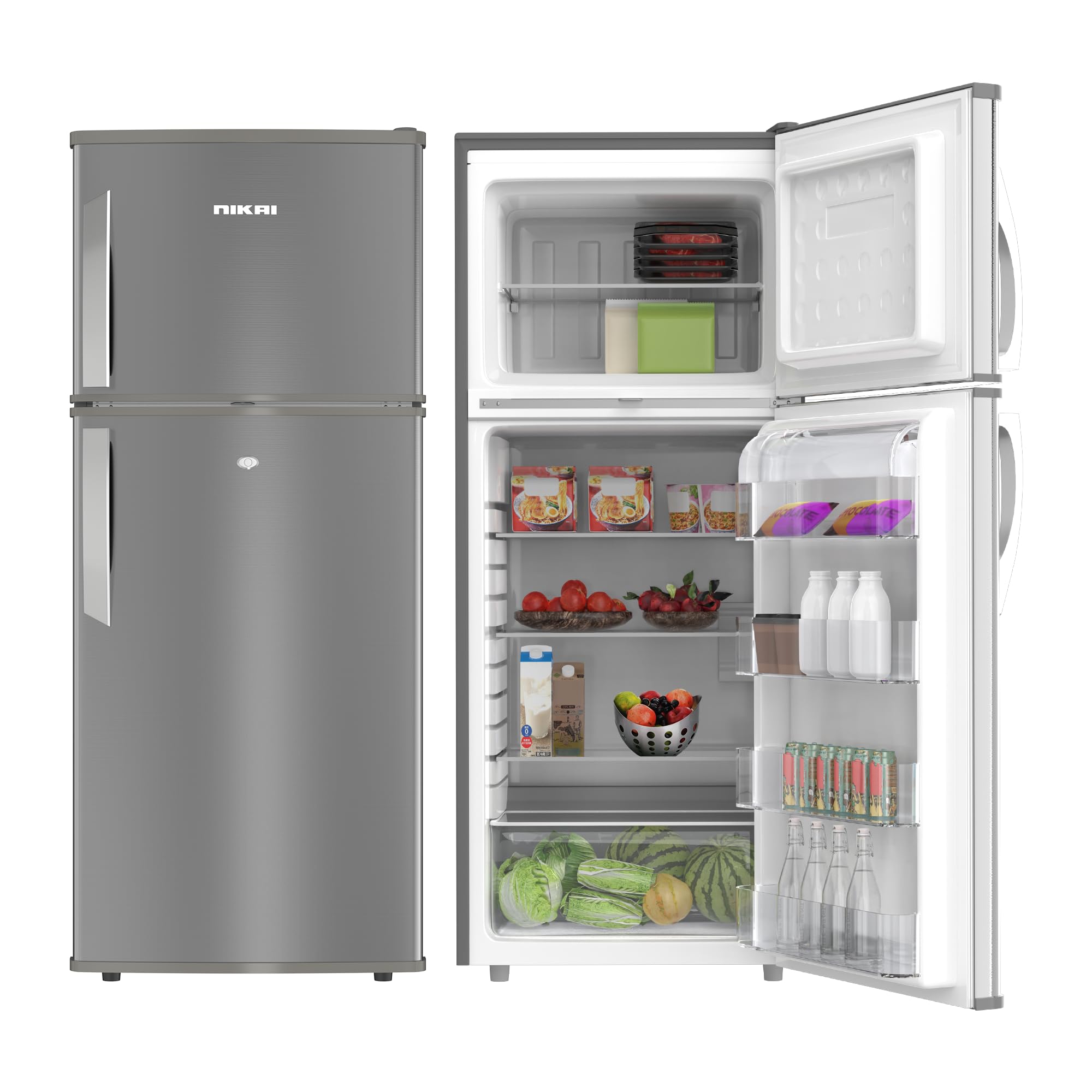 Nikai 450L Gross/311 Net, Double Door Refrigerator, with Vegetable Crisper & Adjustable Glass Shelves, Convenient Defrosting and Temperature Control, For Kitchen, Bedroom, Office & Hotels - NRF450DN5S