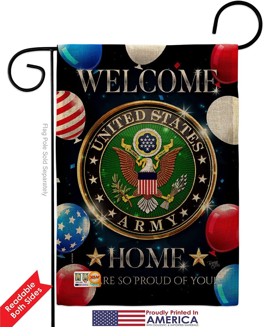 Army Welcome Home Burlap Garden Flag Armed Forces Rangers United State American Military Veteran Retire Official Small Decorative Gift Yard House Banner Double-Sided Made In USA 13 X 18.5