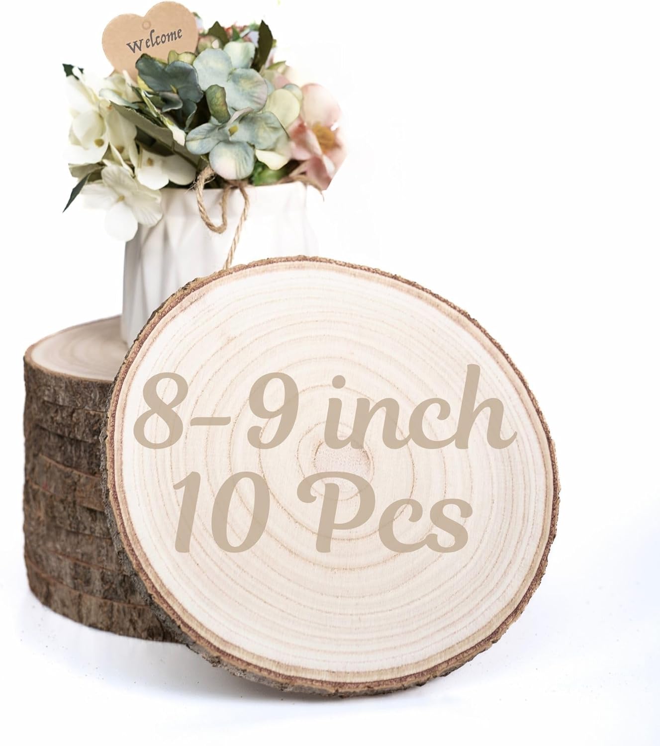10 Pack Wood Centerpieces for Tables Natural Round Wood Slices for Rustic Wedding Decor and Table Decorations Unfinished Wooden Rounds (8–9 inch)