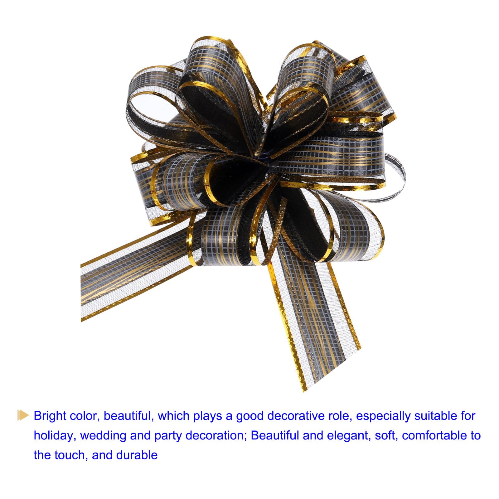 MACHSWON 20pcs 6 Inch Black Pull Bows Large Striped Gift Bows for Wedding Baskets Presents Christmas Party Decoration - Image 3