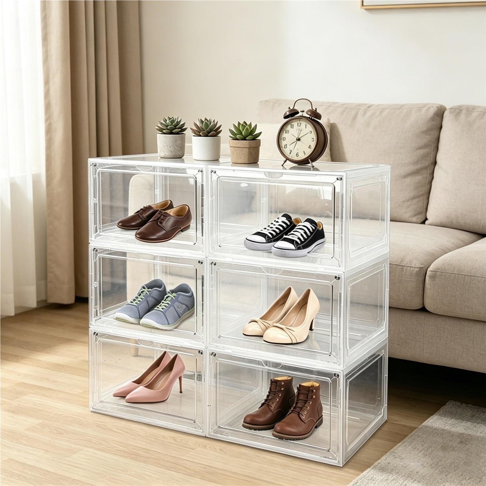 TYNGBT Clear Shoe Storage Boxes, Extra-Large Stackable Transparent Shoe Organizer, Front-Opening Shoe Boxes for Sneakers Display