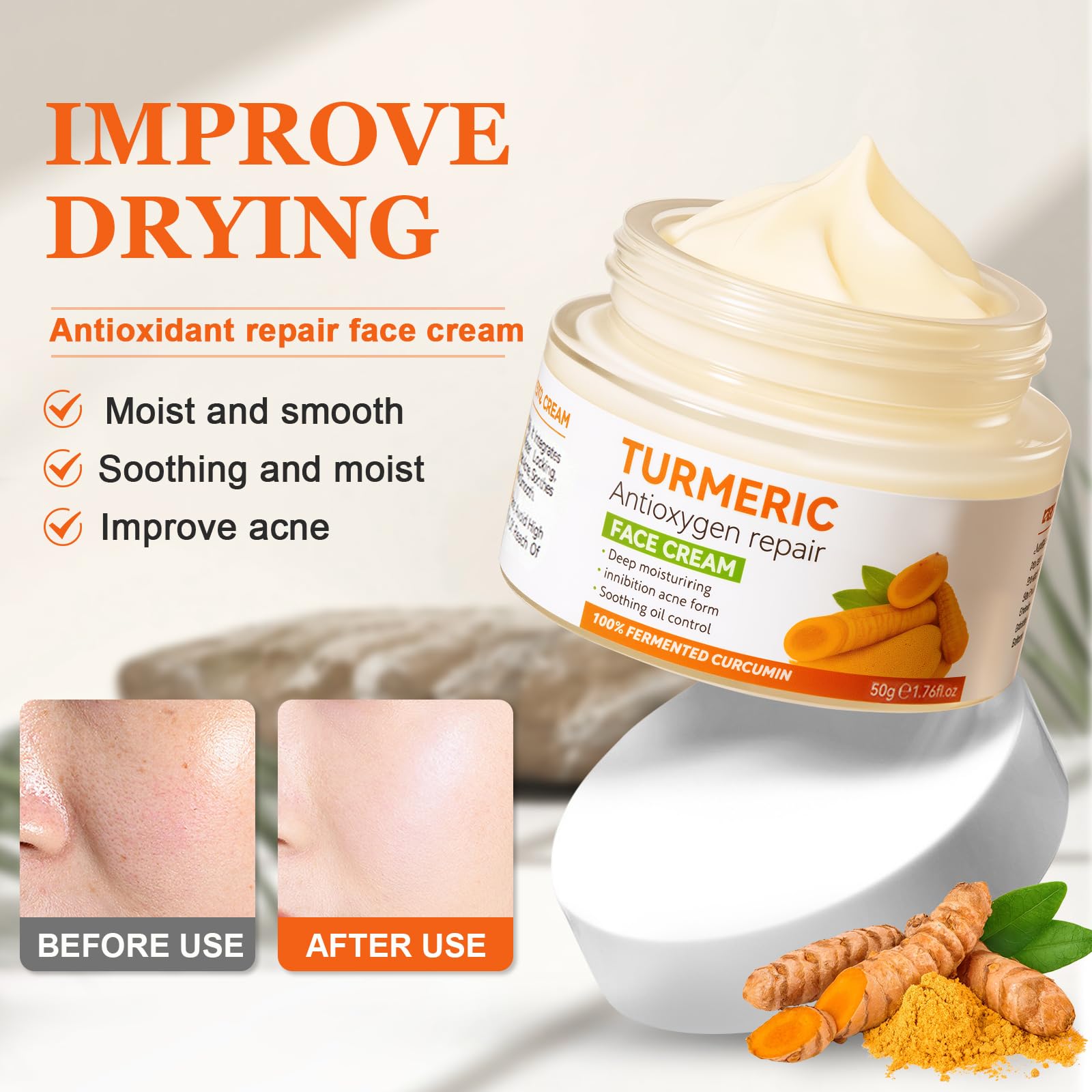 Turmeric Face Cream, Brightening Face Cream for Radiant & Glowing Skin, Vitamin C Moisturiser, Dark Spot Corrector Remover - Image 3