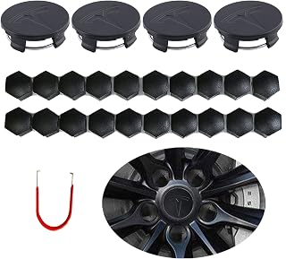 Zhongyu Matte Black Car Wheel Center Hub Cap Kit Compatible for Tesla Model 3 Model S Model X – 4 Hub Center Caps + 20 Lug Nut Covers