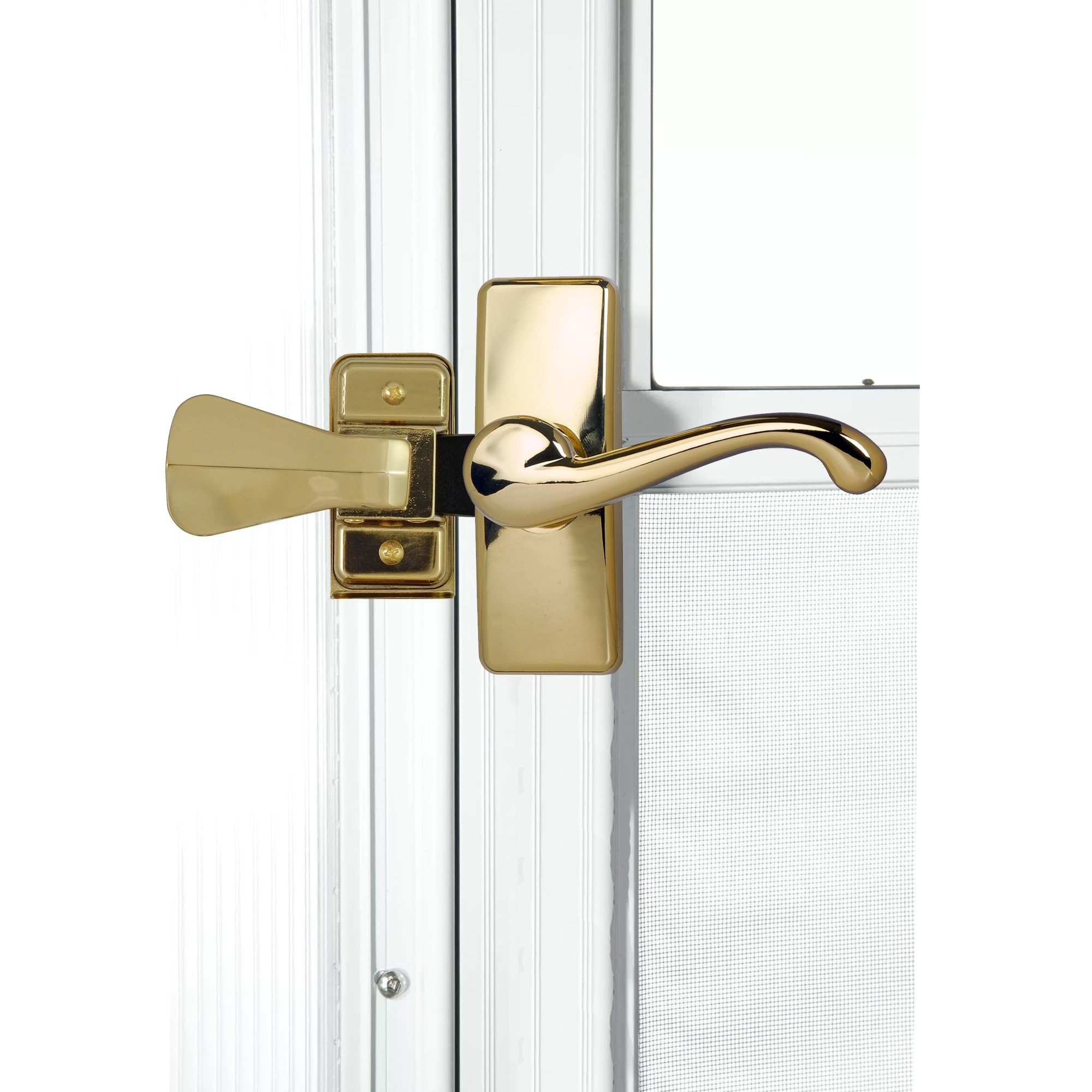 ConsitDone Surface Mount Storm Door Latch with Georgian Lever Handle Fits for Standard 1-3/4" Screw Hole Pattern Storm and Screen Doors (Polished Brass)