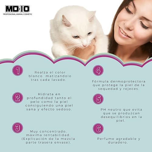Champú para Gatos de Pelo Blanco - Champú Hidratante y Dermoprotector con Vitamina D-Pantenol