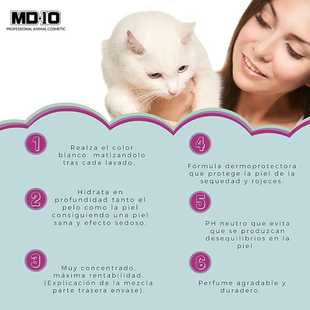 Champú para Gatos de Pelo Blanco - Champú Hidratante y Dermoprotector con Vitamina D-Pantenol