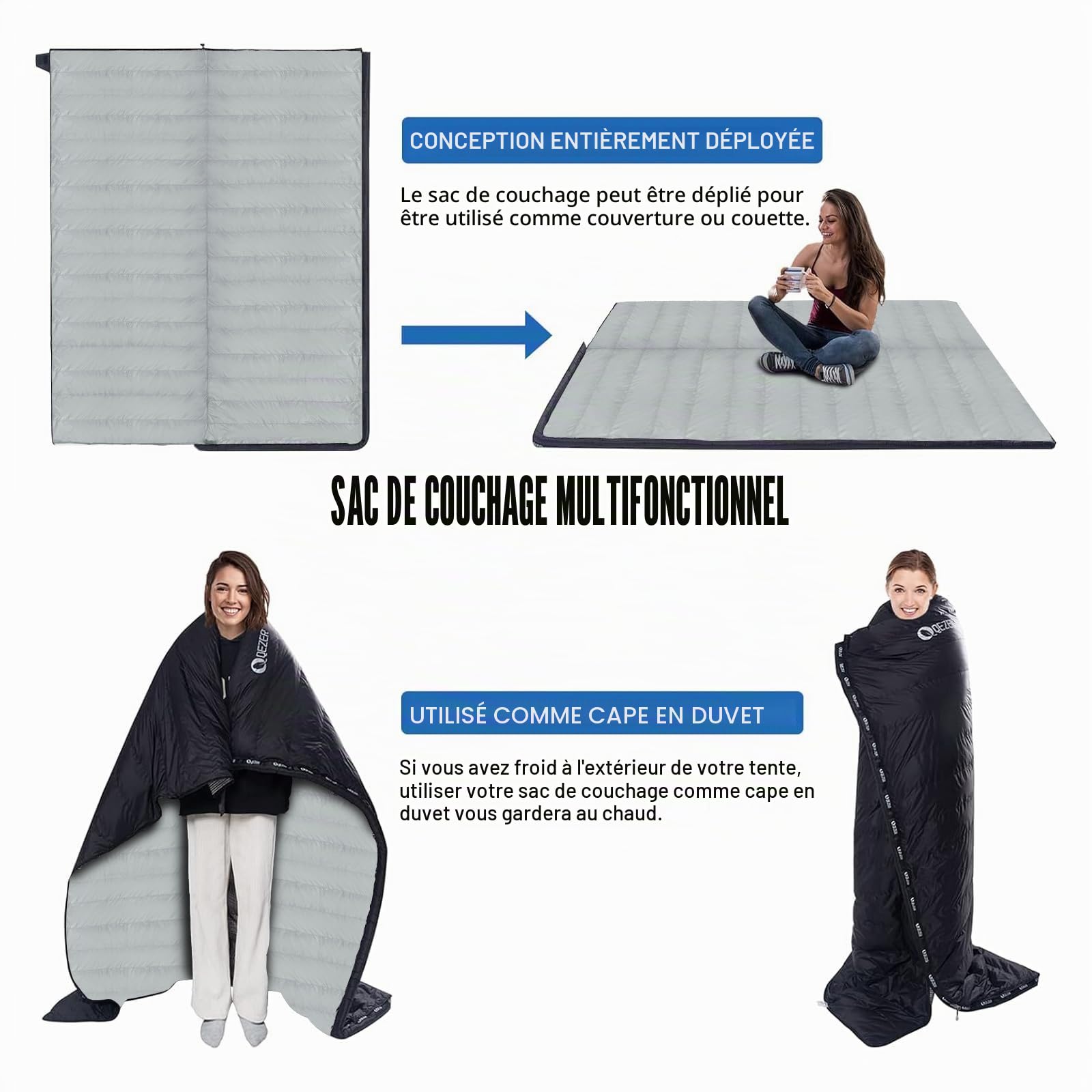 Sac de Couchage en Duvet Ultra léger - Petit encombrement Une Fois replié - pour Le Camping et Le Trekking - 3 à 4 Saisons - Extérieur et intérieur