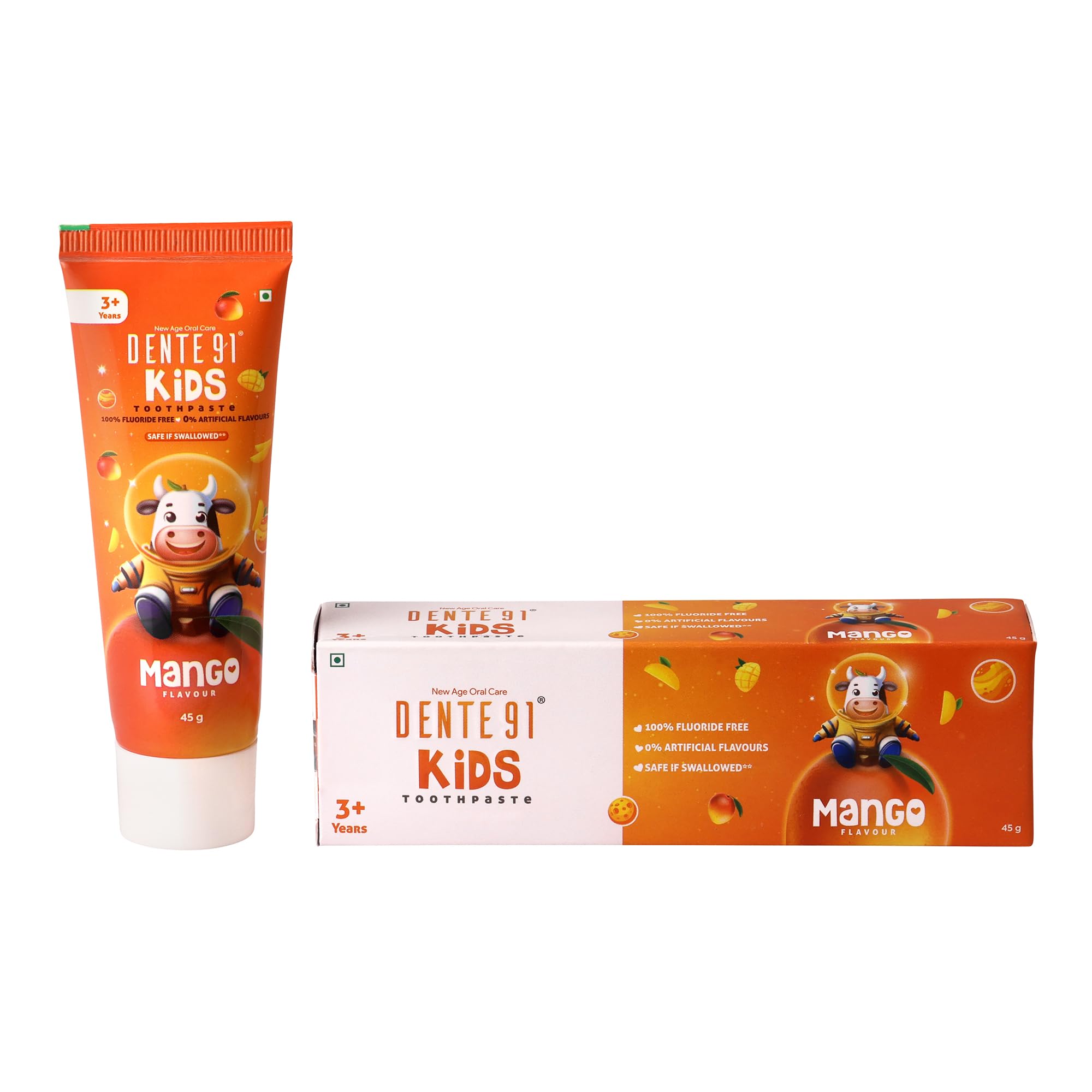 Dente91 Kids Toothpaste, Protects against dental caries & Hypersensitivity, Fluoride Free, Mango Flavour - 45g