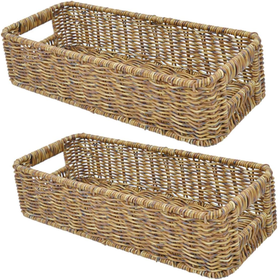 Healifty 2pcs Handwoven Rattan Storage Baskets Pantry Organizer for Shelves Desktop Containers for Cosmetics Snacks Kitchen and Bathroom Storage