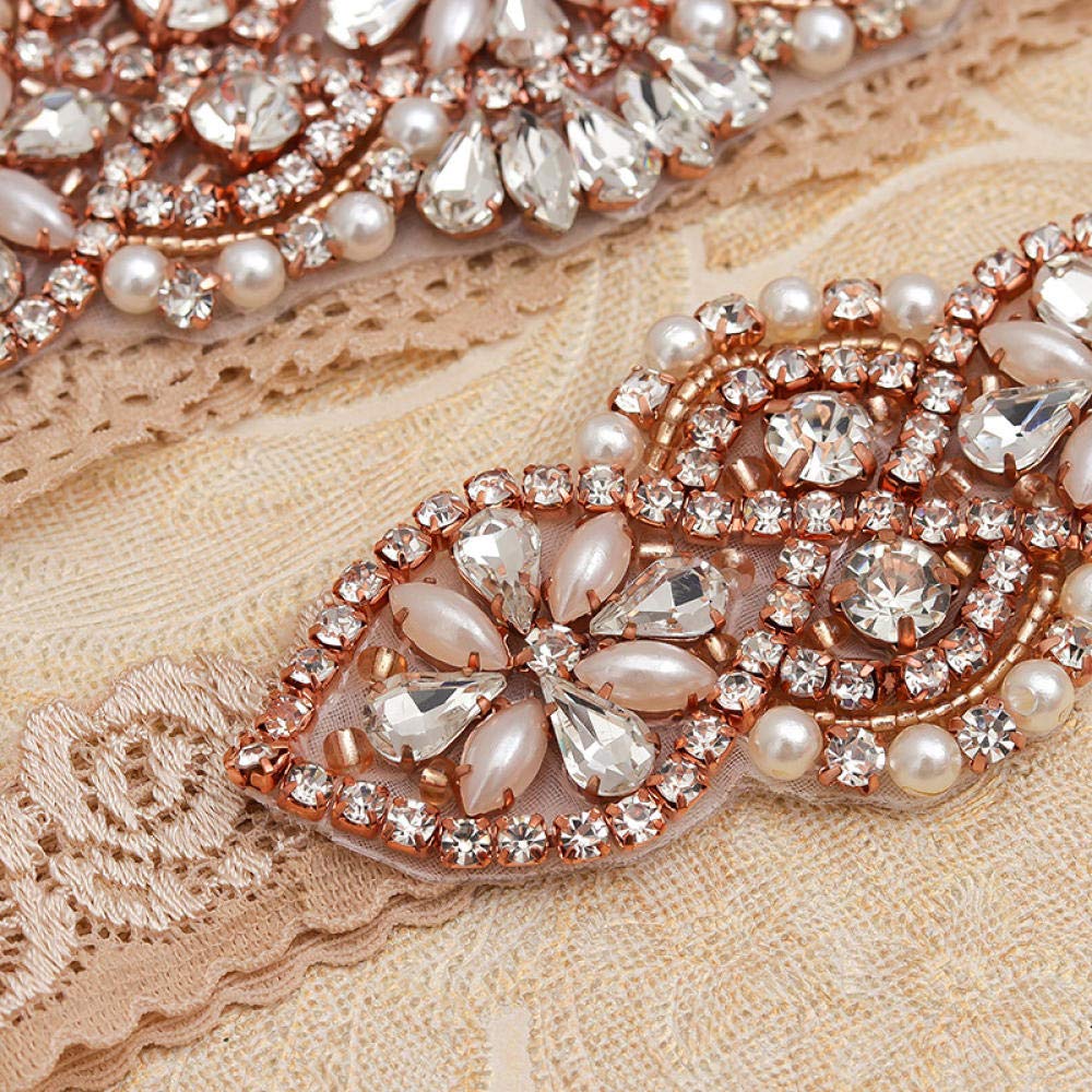 Giarrettiera da Sposa Regalo per la Sposa, Cintura con Giarrettiera in Pizzo Applique-Champagne_M, Accessori per Abiti da Sposa Giarrettiera (Champagne BS)