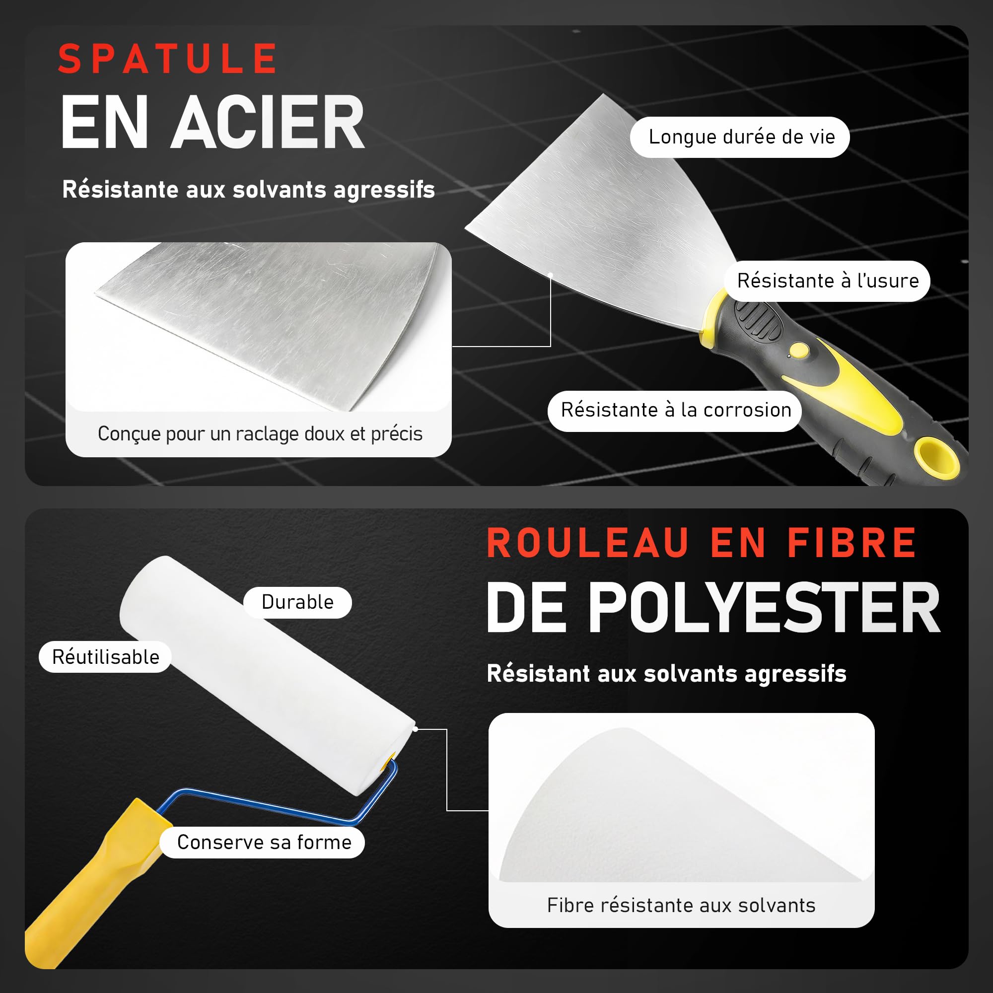 Kit Outils de Ciment Autonivelant | Comprend Rouleau Debulleur Ragreage 50cm, Râteau Autonivelant, Chaussure a Pointe Ragreage, Perche Télescopique, Rouleaux, Spatule et Gants