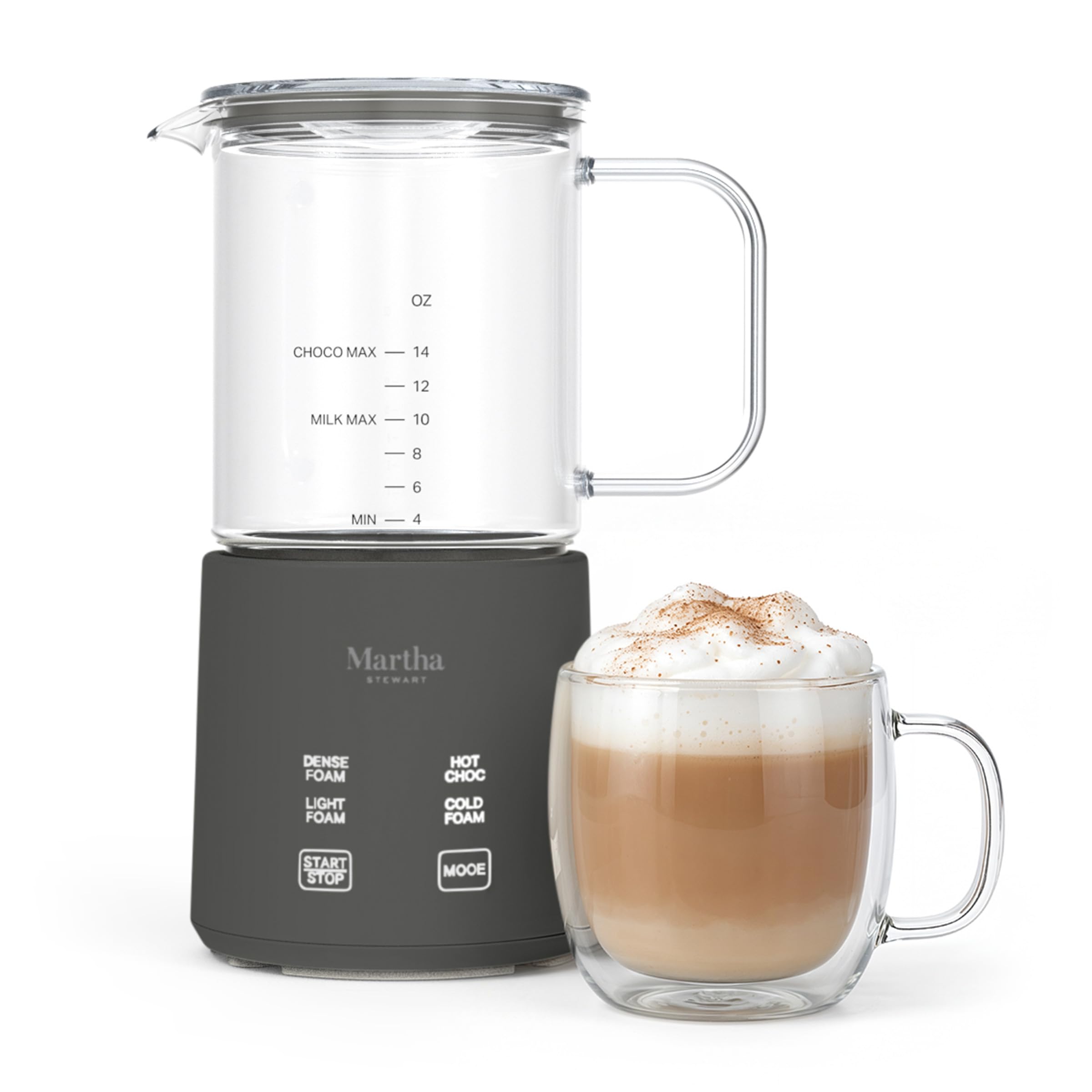 Martha Stewart 10oz Milk Frother &amp; Steamer, 4 Presets, 300ml Glass Pitcher