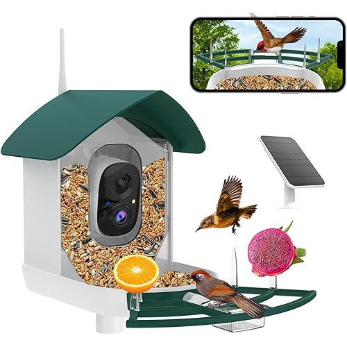 Bird Feeder with Camera,AI Identify Birds Species,Smart Birds Camera with Solar Powered,Auto Record FHD Feather Visitor Video in Backyard,Patio,Instant Notifications,Ideal Gifts for Bird Lovers