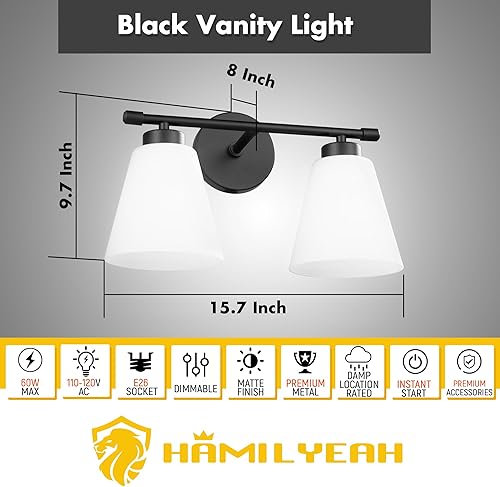 Miniatura 11 de Hamilyeah Lámparas doradas para tocador de baño sobre el espejo, 3 luces de tocador de cristal transparente, accesorios de iluminación industriales