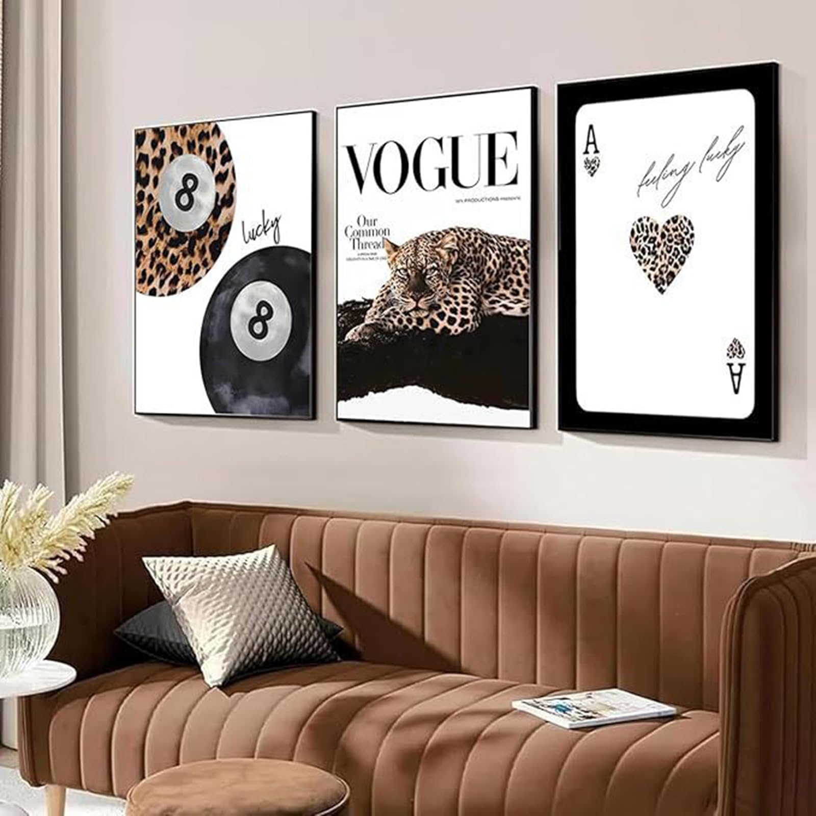 Zbello 1 Set Of 3 Posters,Modern Leopard Wall Decoration Pictures, Black And White Lucky Ball 8,Poker Canvas Poster Artwork For Living Room,Bedroom,Bathroom,Without Frame (40X50cm)