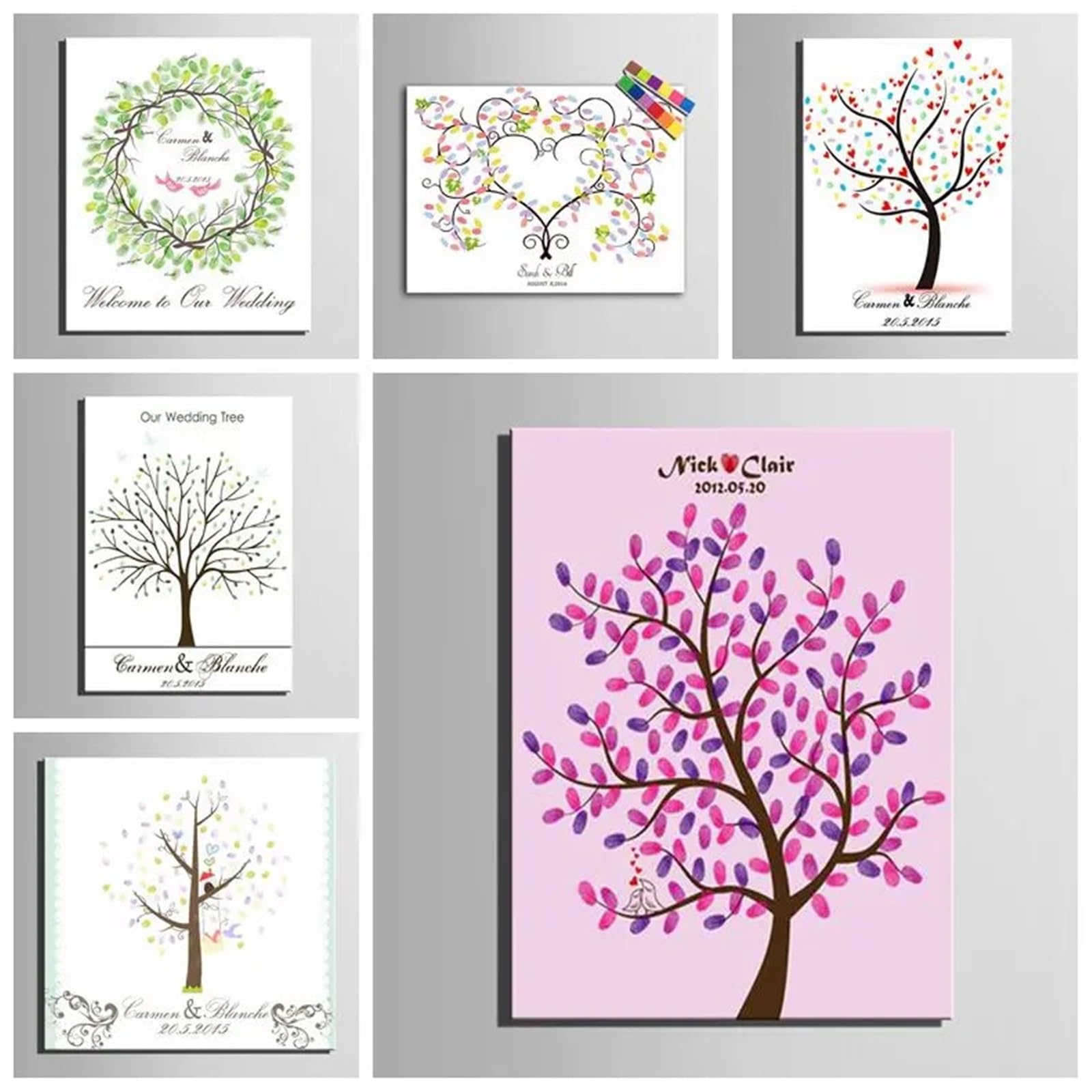 Hochzeits Fingerabdruck Malerei Fingerabdruck-Unterschriftsbaum, DIY-Hochzeitsfeier, Firmenanwesenheit, Daumenabdruck, Gästebuch-Dekoration(Color05,60x80cm 24x32inch)