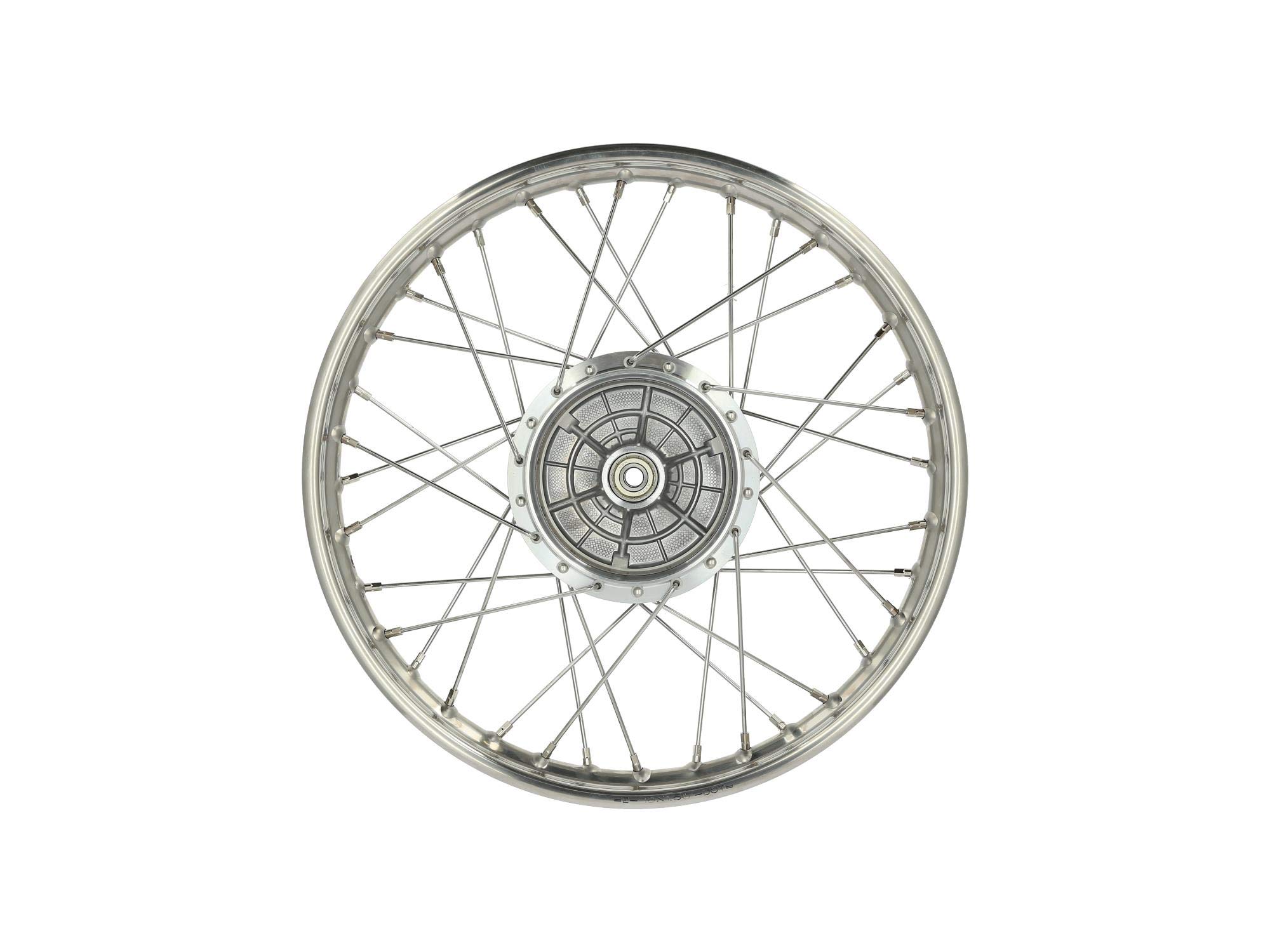 SIMSON Speichenrad 1,5x16 Zoll - Edelstahlfelge + Edelstahlspeichen (Radnabe: Graugussbremsring, abgedrehte Flanken)