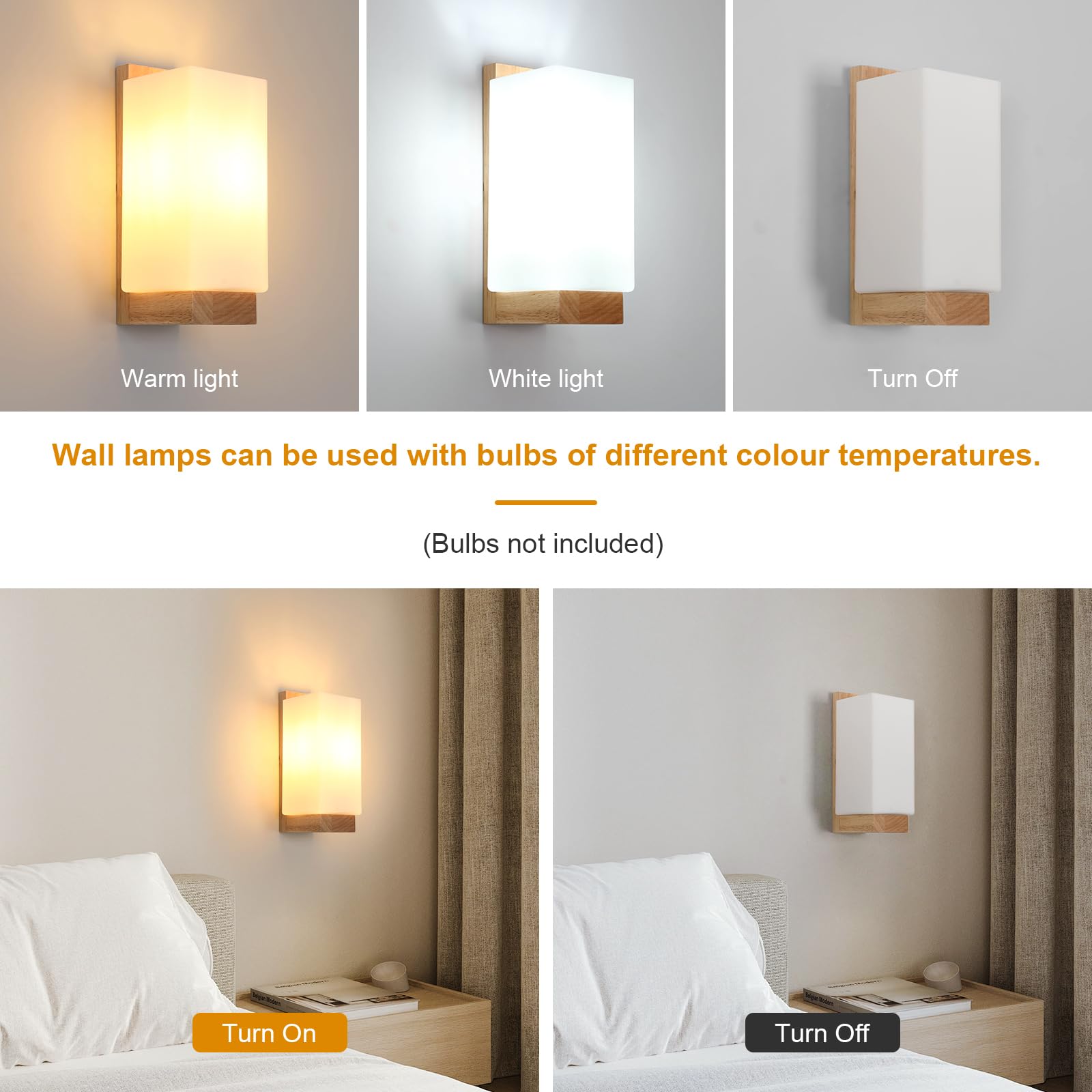 Applique Murale Intérieure Bois E27, Moderne Lampe Murale avec Abat-jour en Verre, Luminaire Murale Chambre Décoration Intérieure pour Cuisine, Salon, Couloir