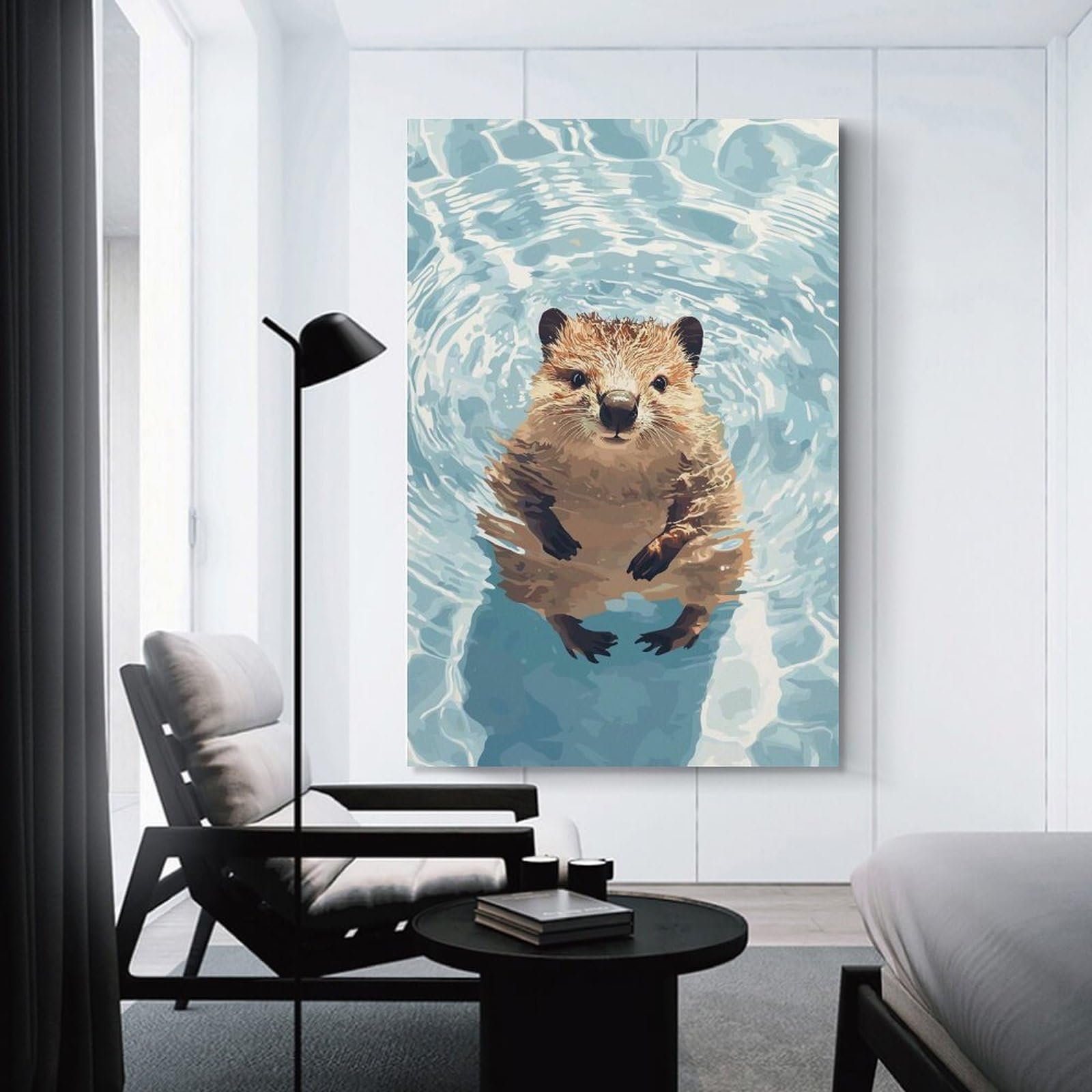 Junmoney Swimming Quokka Illustration Room Decor Wall Art 24x36inch(60x90cm), for Bedroom Walls, Guest Spaces Or Lounges, An Easy Wall Refresh for Bedrooms