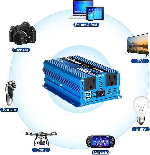 Miniatura 24 de Inversor de corriente de onda sinusoidal pura de 2000 W, convertidor de corriente de 12 V CC a 110 V/120 V CA, 3 salidas de CA, inversor