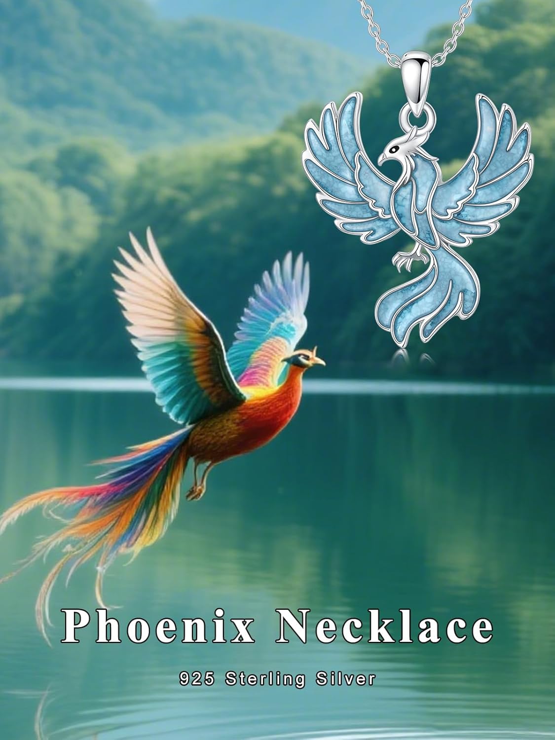 Midari Turquoise/Black Onyx Necklace 925 Sterling Silver Hummingbird/Dragonfly/Phoenix/Bolt/Tree of Life/Wolf/Deer Pendant Jewelry Gifts for Women Men Western Lover - Image 2