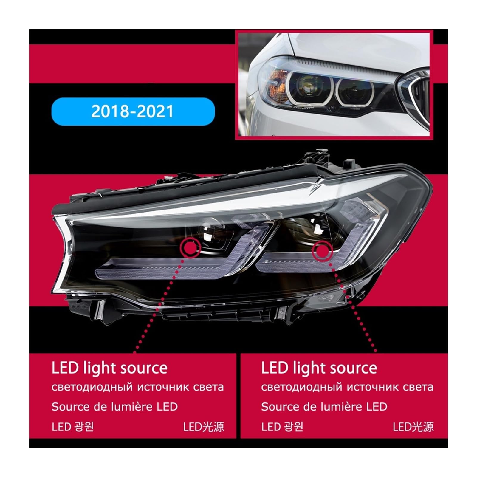 Fari per Auto per BMW Serie 5 G30 G38 2018-2021 Gruppo Ottico Anteriore per Guida a Sinistra e a Destra, Lente bifocale, indicatori di direzione (Guida a Destra/Un Set)