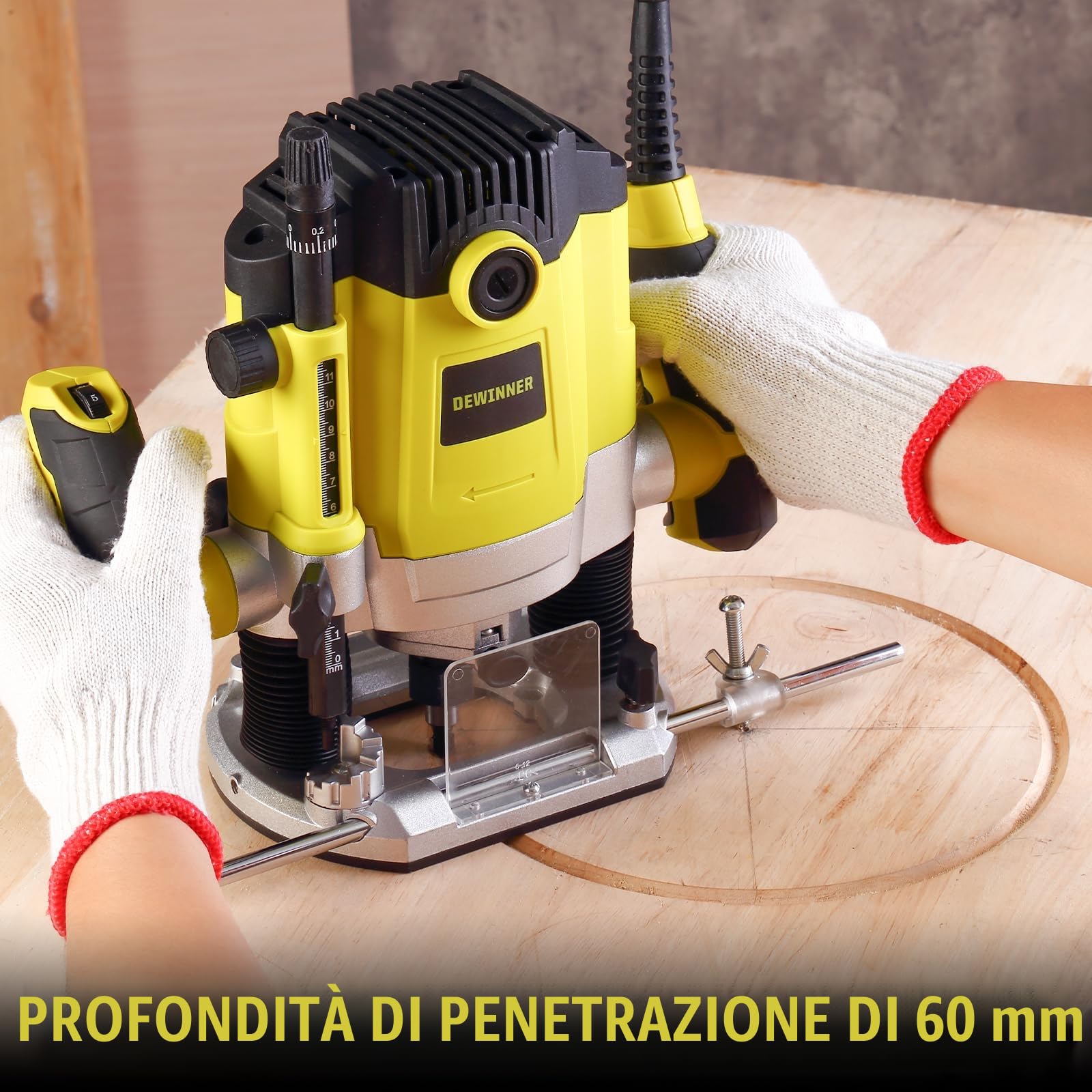 Fresatrice Verticale Legno 1800 W 10000-26000 giri/min DEWINNER, Fresatrice per Legno con Set di 12 frese,7 Velocità,Pinza 6/8/12 mm, Regolazione Della Profondità Della Fresa, Borsa di Tela