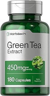Horbäach Green Tea Extract Capsules 450mg | 180 Count | Herbal Supplement | Non-GMO and Gluten Free