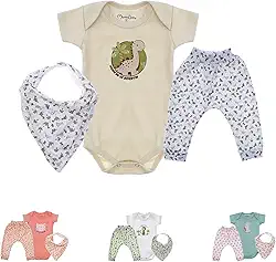 Kit 3 Peças Maternidade Enxoval Chá de Bebe Recém Nascido Body Mijão Bandana (Dino)