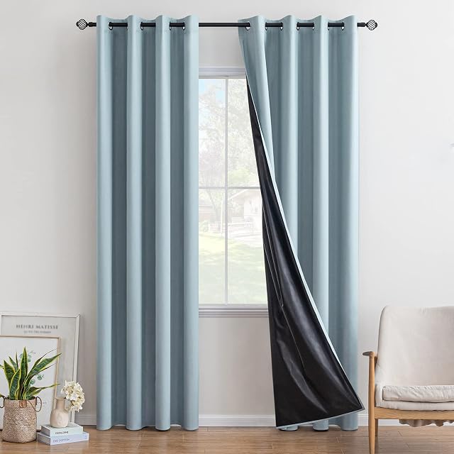 MIULEE 2 Panels Blackout Curtain Soft Thermal Insulated Durable UV Protection Decorative Darkening Curtain with Grommets for Living Room Bedroom 46" Wide 90" Drop 117x228 cm Light Blue