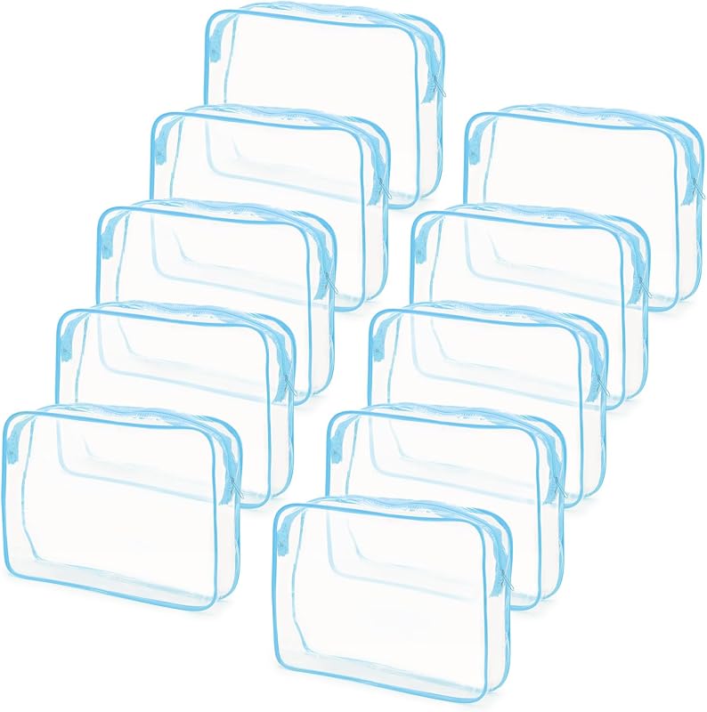 Tbestmax Necessaires transparentes de PVC com zíper, azuis, Pacote com 10, 24,89 cm x 18,03 cm x 6,10 cm