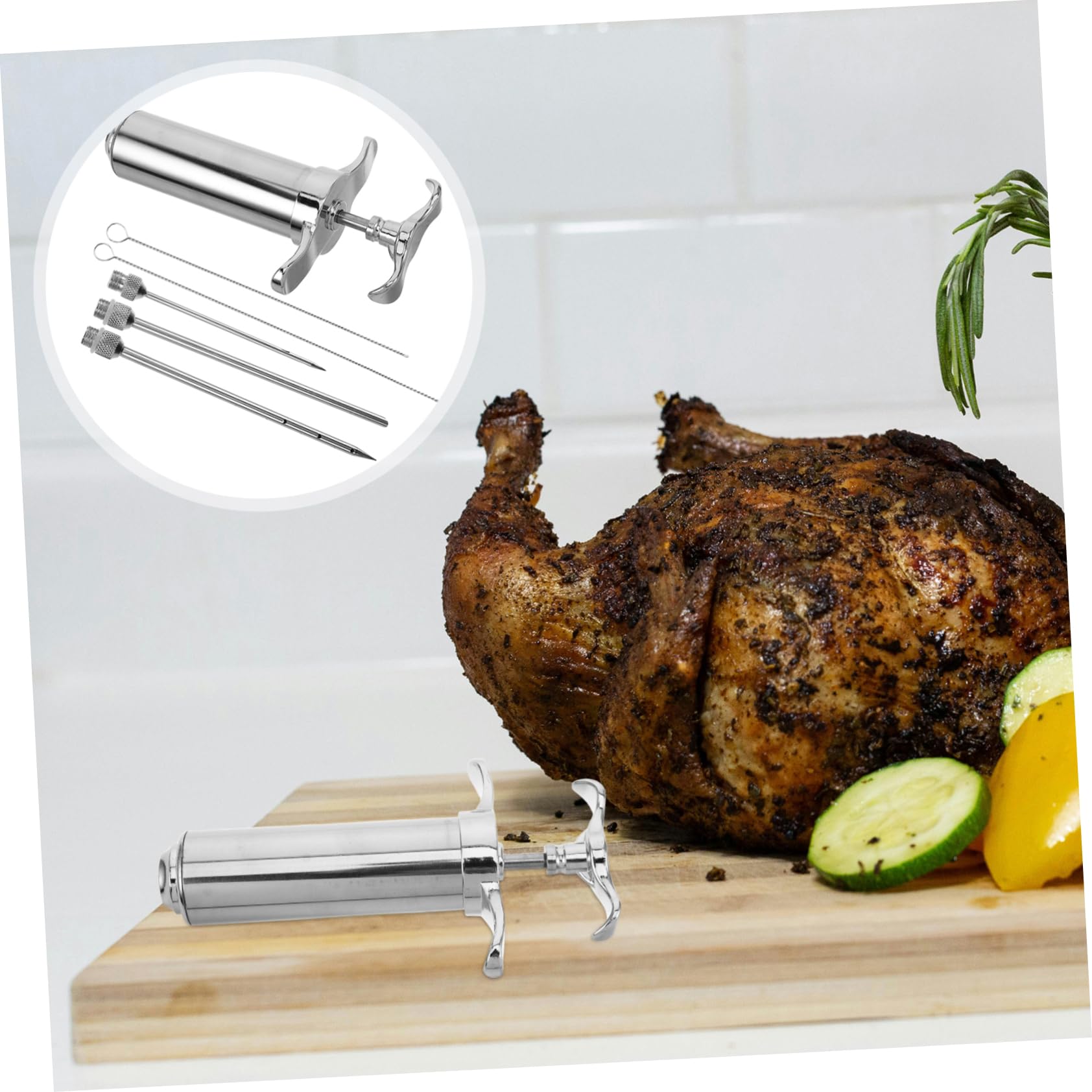 Alipis Fleischinjektor mit Reinigungsbürste Marinadenspritze für Bbq Truthahn Huhn Vielseitiges Werkzeug für Gleichmäßige Würzung und Einfache Grillzubehör