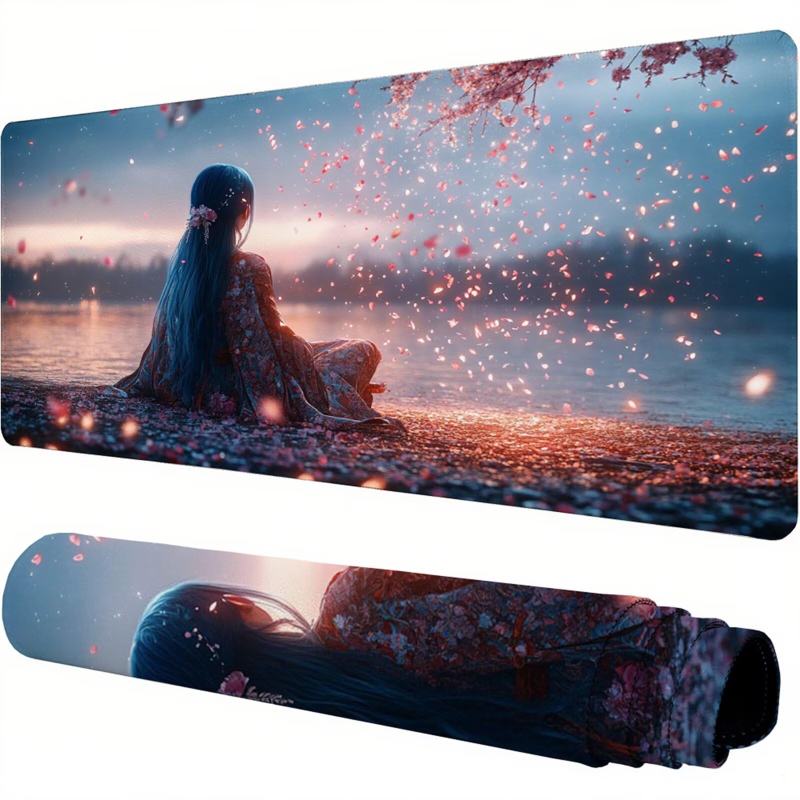 Różowa podkładka pod mysz XXL 1200 x 600 x 3 mm krajobraz pod ręką akcesoria biurowe antypoślizgowa gumowa podstawa i zszyte krawędzie podkładka pod mysz dla graczy do dekoracji biura dekoracyjnego