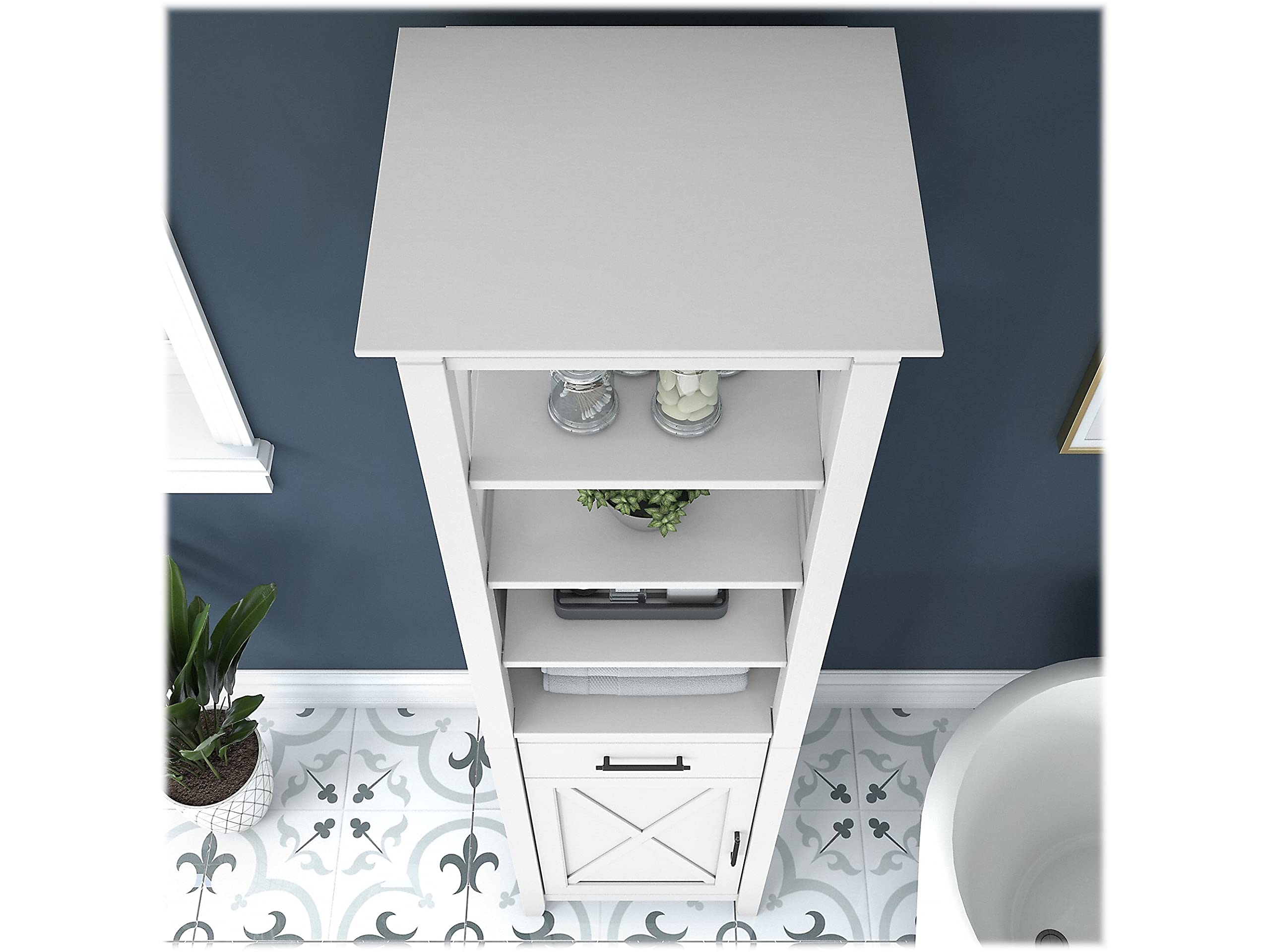 Bush Furniture Key West Tall Bathroom Storage White Ash