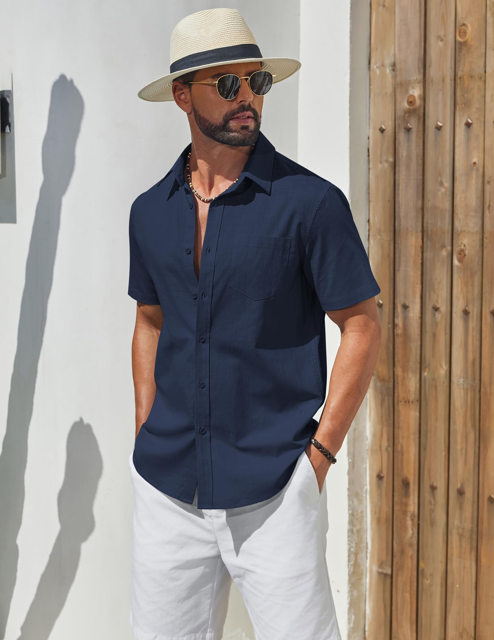 COOFANDY Herren Hemd Kurzarm Baumwolle Sommerhemd Button Down Hemden für Männer Regular Fit Herrenhemden Strand Shirt