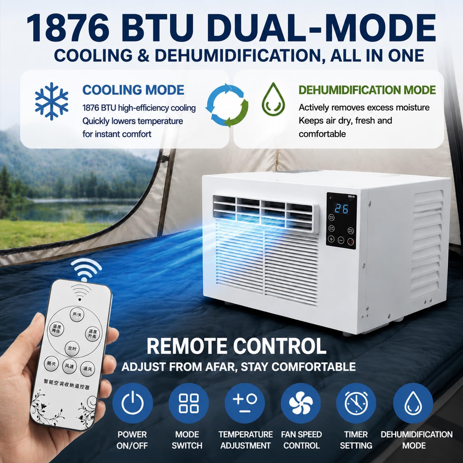 Aire Acondicionado Portátil, Unidad De Aire Acondicionado Pequeña De 1876 Btu Con Control Remoto, Modo Dual De Refrigeración Y Deshumidificación, Temporizador De 24 Horas, 280 W De Baja Potencia