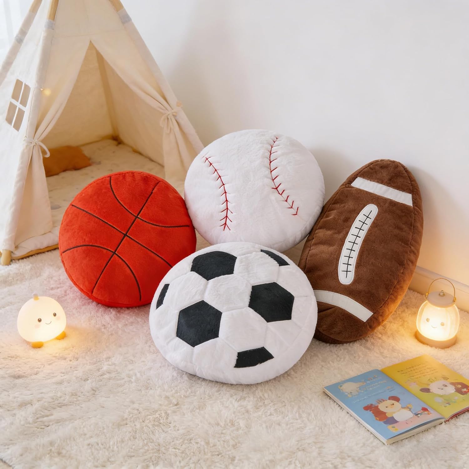 Football Pillow,Fluffy Soft Football Shaped Pillow,15.7 Inch Sports Theme Plush Football Throw Pillow,World Cup Football Pillow Gift for Kids Boy Girls Children Room,Sofa,Bed Soft Decoration image 5