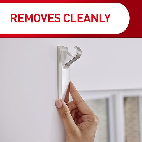 Miniatura 9 de Command Ganchos para barra de cortina de níquel satinado de 10 libras, 2 ganchos y 4 tiras, sin perforación, decoraciones navideñas, usar con