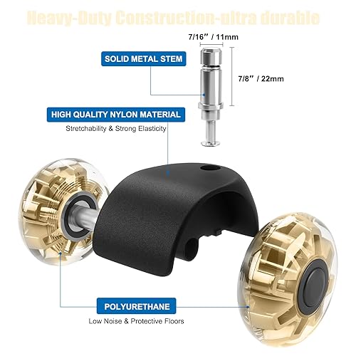 Vista 11 de Ruedas giratorias para silla de oficina (juego de 5), ruedas de silla de alta resistencia que soportan 2200 libras, ruedas de goma silenciosas