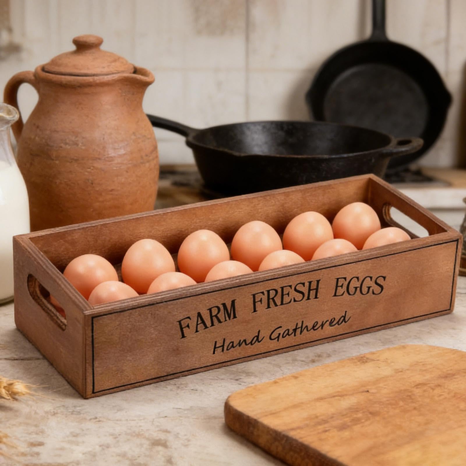 Espositore Portauova in Legno, Portauova Fresche Verticale, Cesto Portaoggetti Rustico da Cucina, per Uova di Pasqua, Pollo, Anatra, Quaglia, Onaugurazione della Casa, 32 x 12,5 x 7,5 CM
