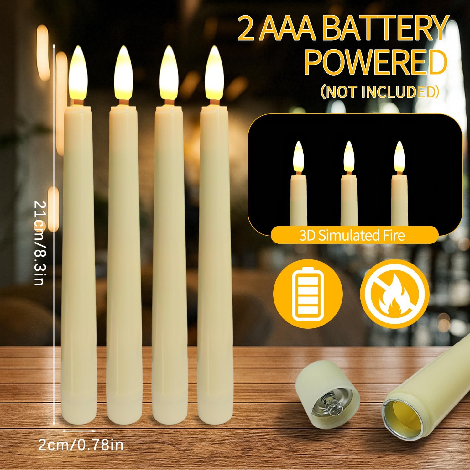 8.3'' Timer Flameless Taper Candles with Remote Control,6PCS LED Candle Battery Operated Warm White Flickering for Christmas Home Decor Birthday Party (Ivory)