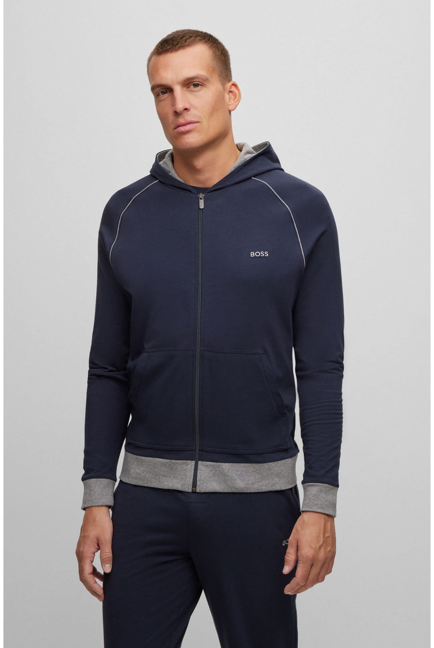 BOSS Herren Mix&Match Jacket H Jacke mit Kapuze aus Stretch-Baumwolle mit Paspeln und Logo