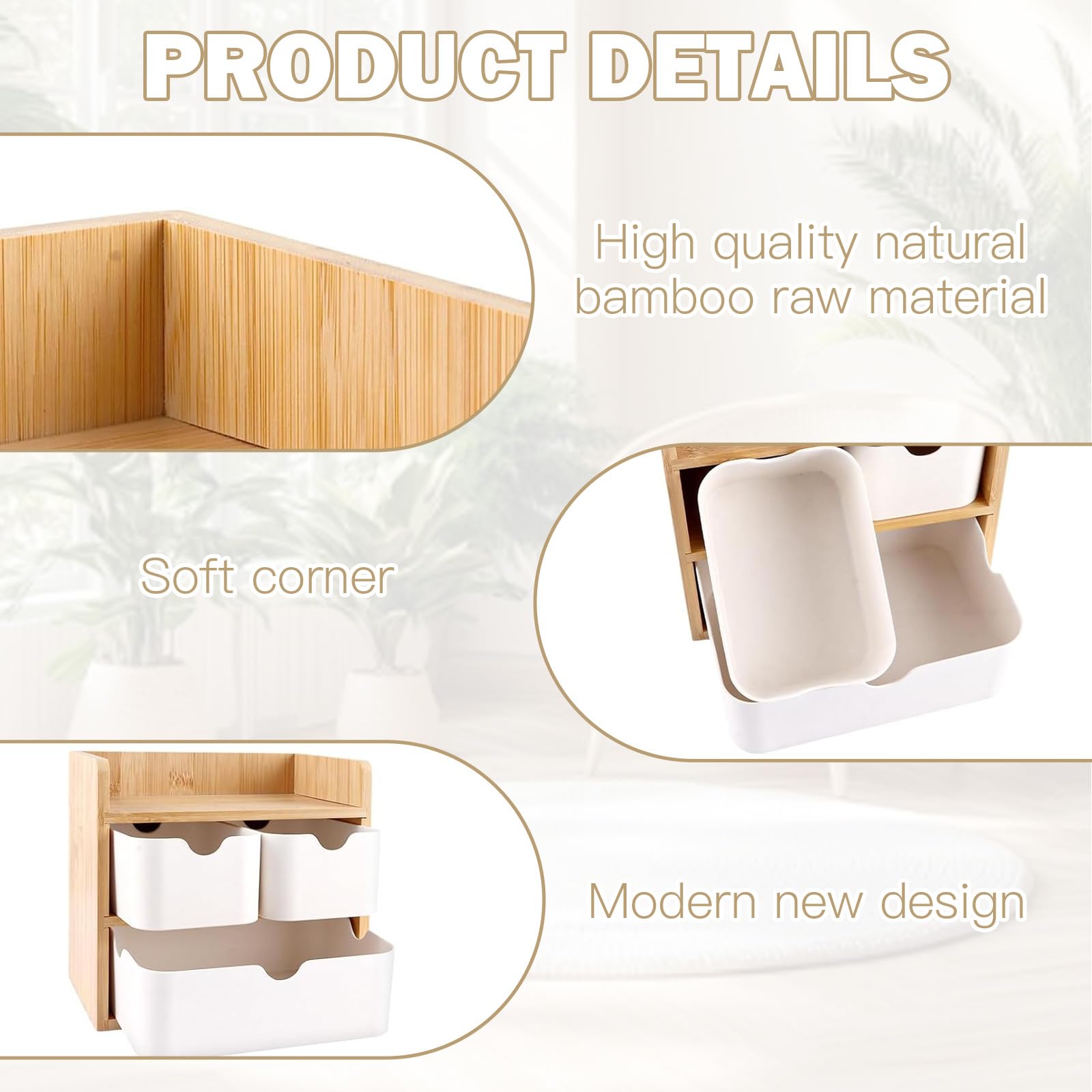 Schreibtisch Organizer, Schreibtisch Organizer mit schubladen Holz und Bambus, vielseitige Aufbewahrungsbox für Schulmaterial, Schmuck, Kosmetik und Schreibwaren