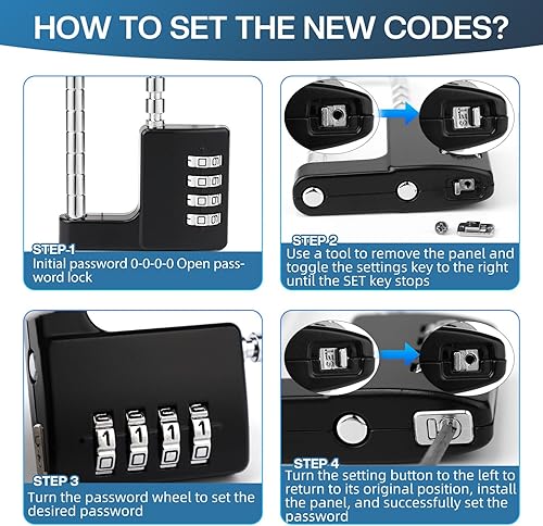 Miniatura 6 de Candado de grillete ajustable  candado de combinación larga para armarios de gimnasio y escuela, cerraduras de código deslizante a prueba de niños