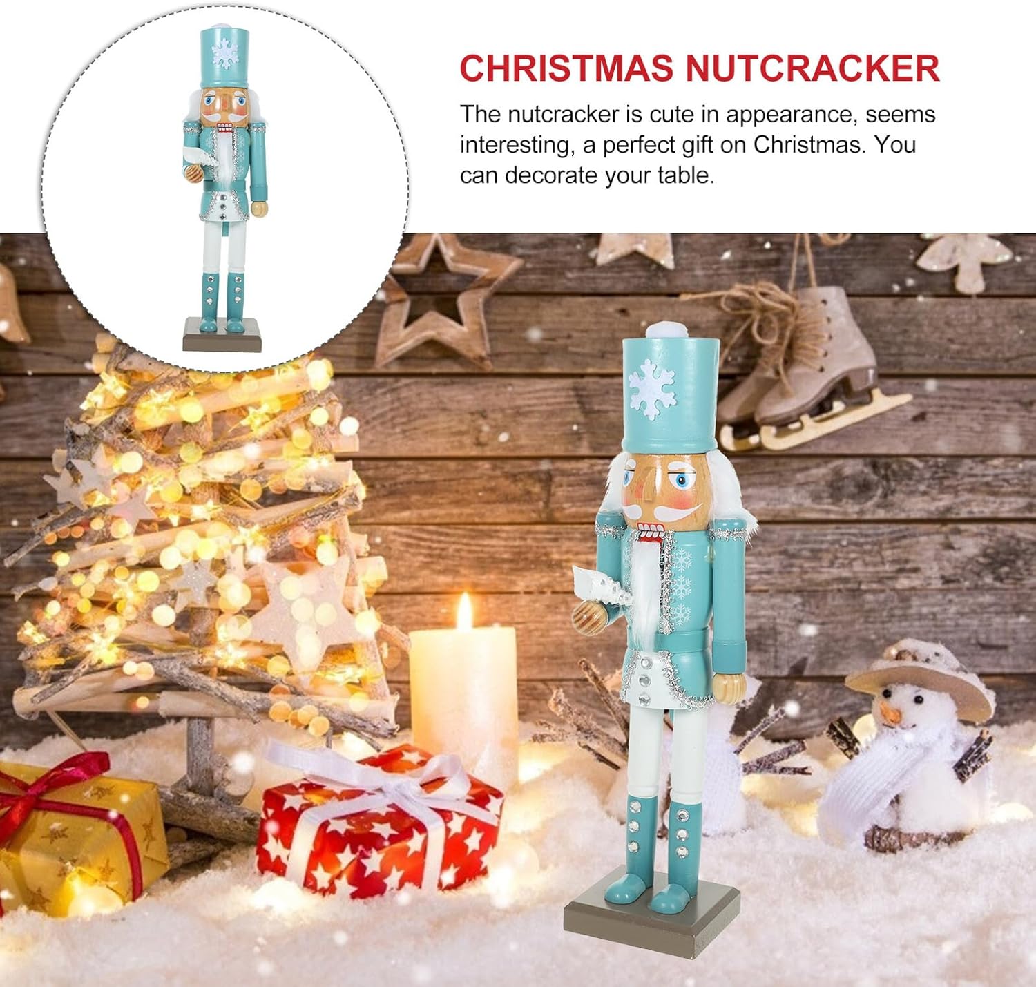 Homoyoyo Christmas Wooden Nutcracker Figurine 36.5cm Small Outdoor Nutcracker Decoration for Xmas Party Tabletop Holiday Decor