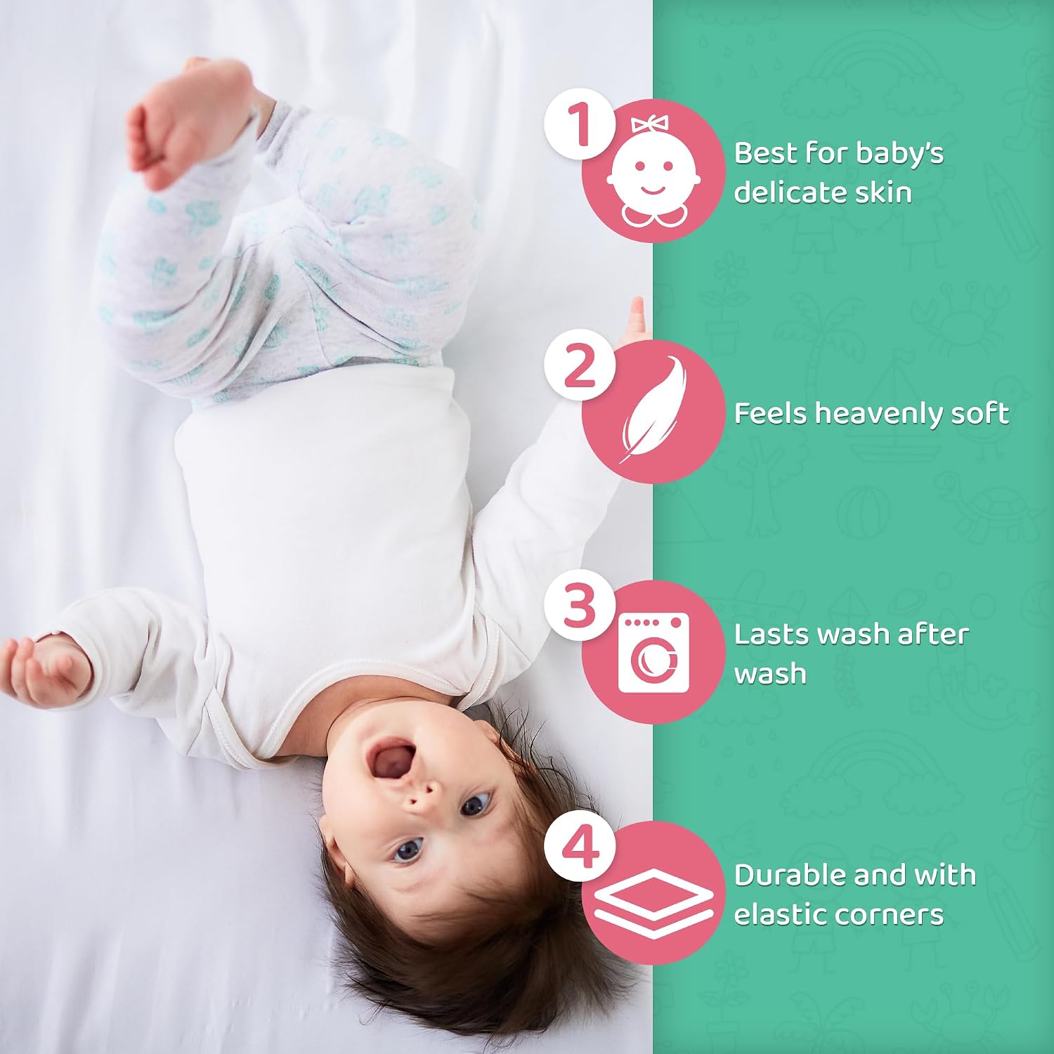 Round Fitted Crib Sheets - 2 Pack, Polycotton Durable Sheets for Baby, Breatheable and Soft Baby Bassinet Sheets - 42 Inches (White)