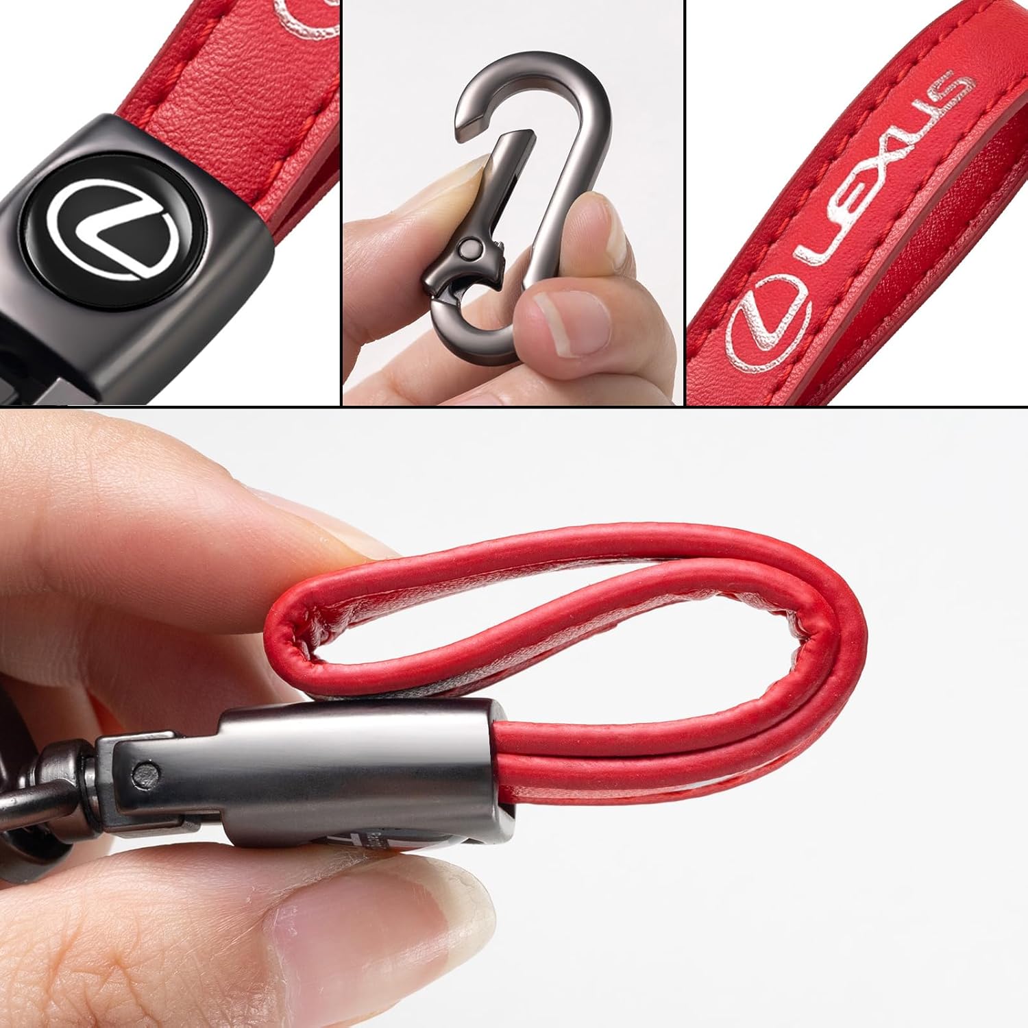 leather car keychain set for Lexus ES350 GS350 GS300h GS450h is300 es350 ls460 rx350 NX300h men and women family present keychain key ring lanyard accessories (red) - Image 3