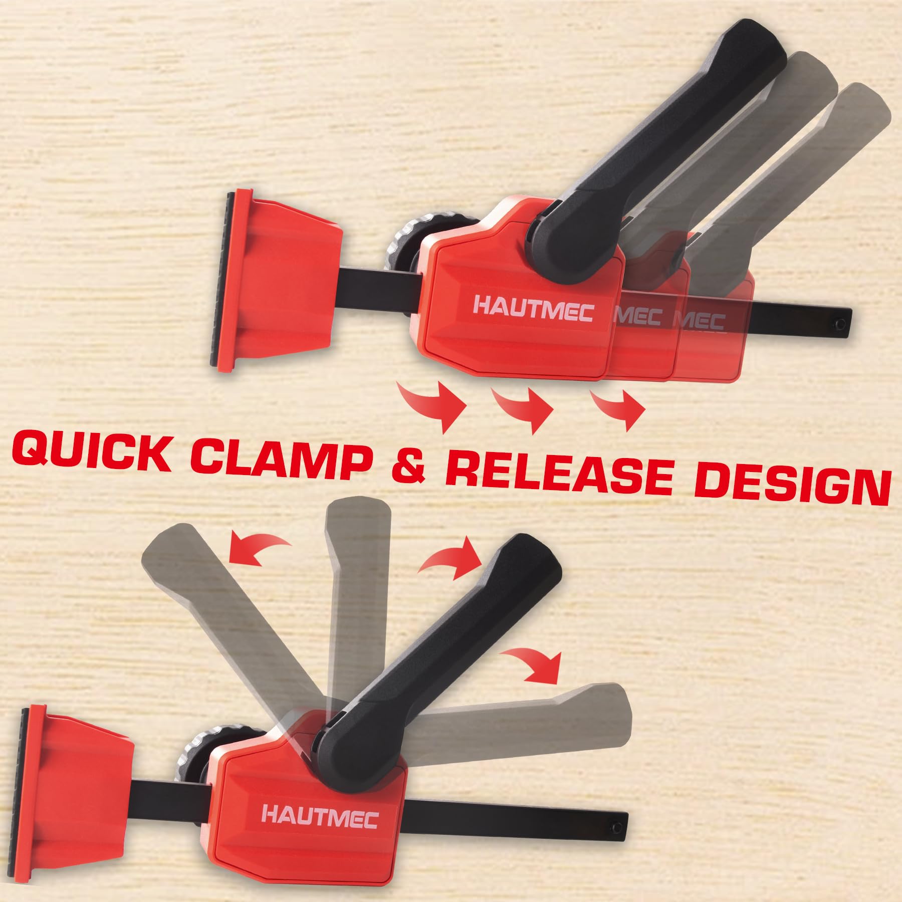 HAUTMEC Bench Dog Clamps, 2-Pack - Fits 3/4\" Dog Holes, Up To 170lbs Clamping Force, Quick-Release Lever